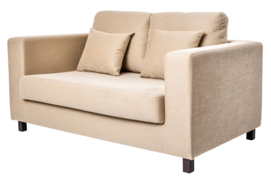 Beige two seater sofa isolated on transparent background 