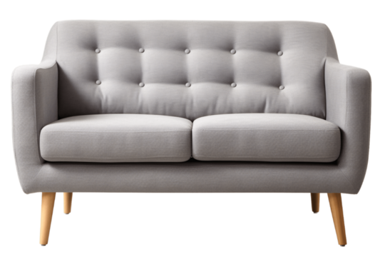 Grey two seater sofa isolated on transparent background