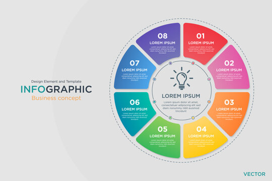 infographic business concept. Circular Text Box 8 Step Design Element and Template on Background Gray Color Mode. In Vector