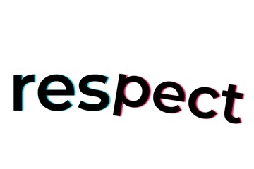 Graphic design with modern, fun and bold RESPECT text in pink and blue. Hand lettering, brush stroke style typography. Design illustration.