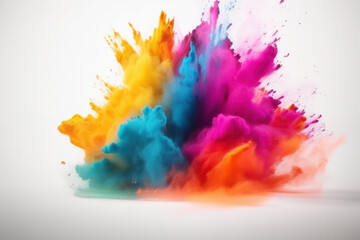 Fototapeta na wymiar The vibrant colors of a powder explosion against a white background create a cosmic and exciting design that is perfect for celebrations and holidays. This image is AI generative.