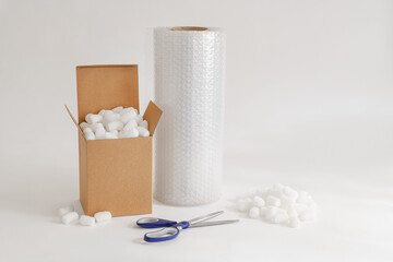 Cardboard box with packing peanuts