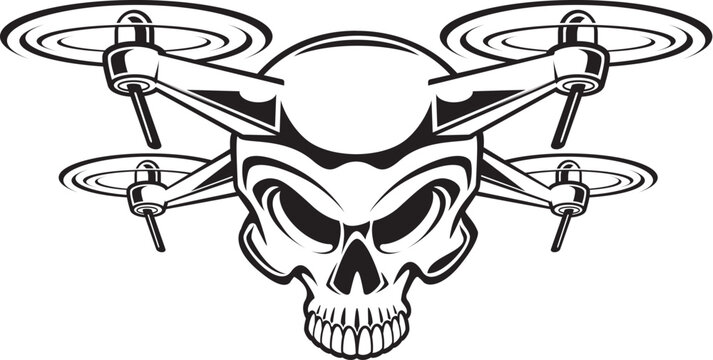 Human skull unmanned aerial vehicle drone illustration