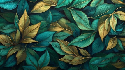 Obraz na płótnie Canvas Metallic gold and green leaves