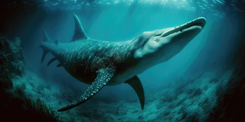 Poster Underwater prehistoric creature or dinosaur swimming underwater. superlative generative AI image. © Summit Art Creations