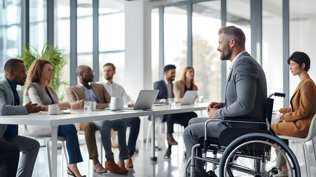 business people working together in a wheelchair