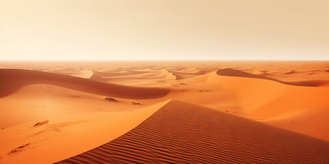 Fototapeta na wymiar A minimalist sand dunes in the desert. Calm and tranquil landscape. Generative AI