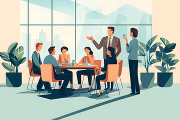 business meeting in the office, vector blue tones