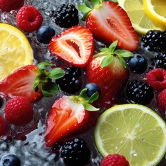 berries and fruit in water