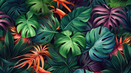 Naklejka na ściany i meble More beautiful exotic tropical leaves