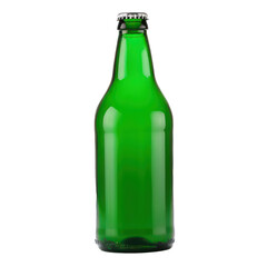 Beer in a green bottle isolated on transparent background. Generative AI.
