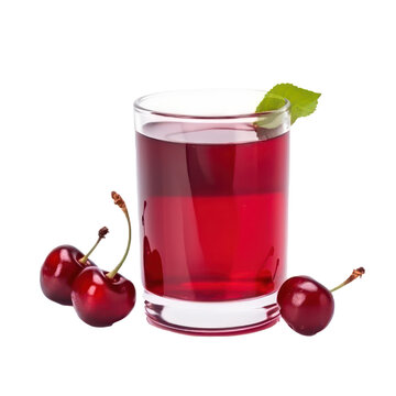 Glass of fresh red cherry juice isolated on transparent background. Generative AI.