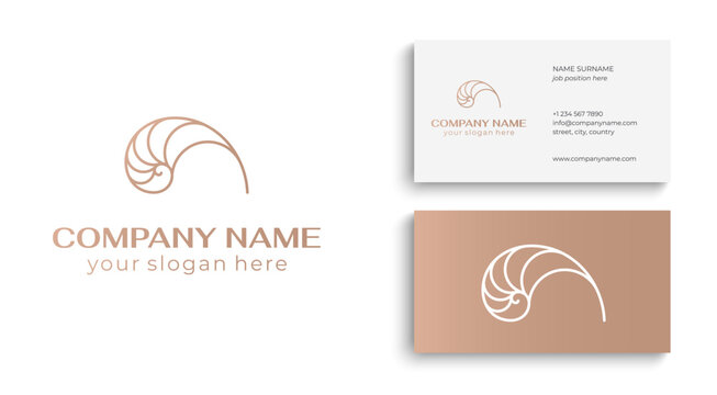 Shell logo. Modern seashell, naulilus. Elegant linear logo. Template to create a unique luxury design, logo. Vector