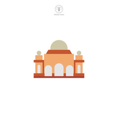 Temple icon vector illustrates a stylized place of worship, signifying religion, spirituality, prayer, faith, and diverse cultural traditions