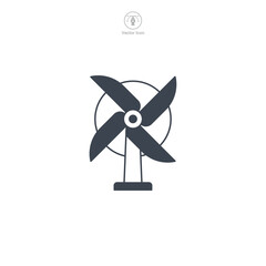 Wind Turbine icon vector illustrates a stylized power generator, symbolizing renewable energy, wind power, sustainability, ecology, and innovation