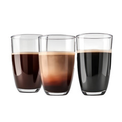 Set of americano coffee glasses isolated on transparent background. Generative AI.