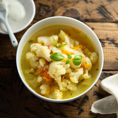 Healthy vegetable soup with cauliflower