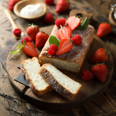 Angel cake with fresh strawberry