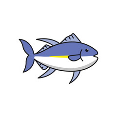 Yellowfin tuna icon in flat style. Sea life vector illustration on white isolated background. Sea life business concept.