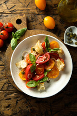Traditional homemade bread salad with tomatoes	