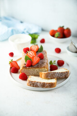 Angel cake with fresh strawberry