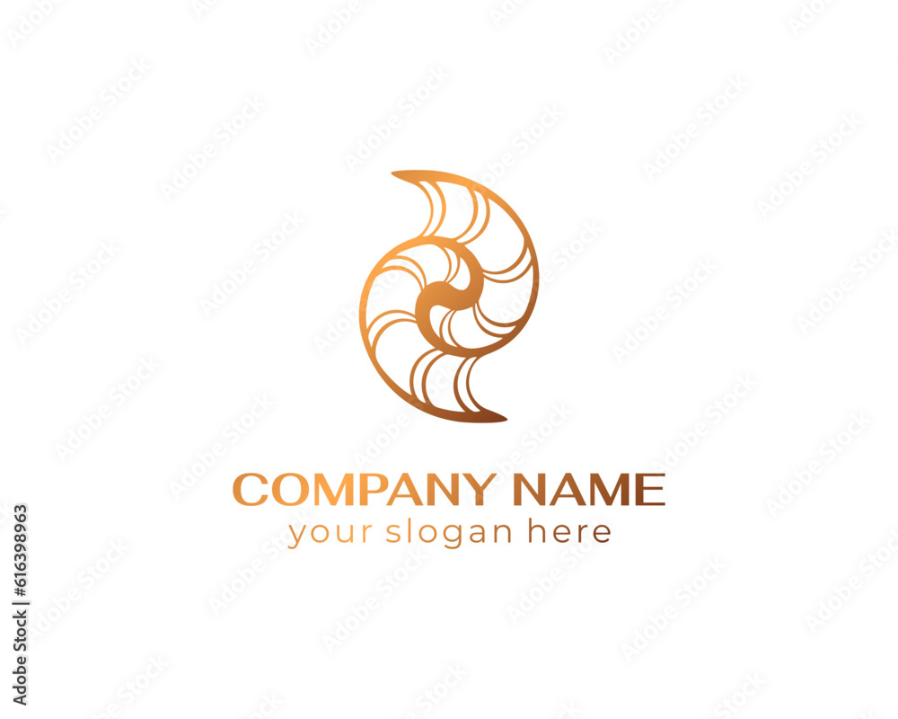 Sticker Shell logo. Modern seashell, naulilus. Elegant linear logo. Template to create a unique luxury design, logo. Vector