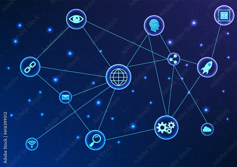Poster data technology with technology icons it represents big data technology as a tool that allows data t
