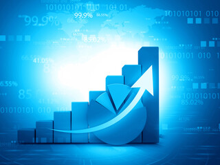 Business graph chart shows financial growth. 3d illustration.