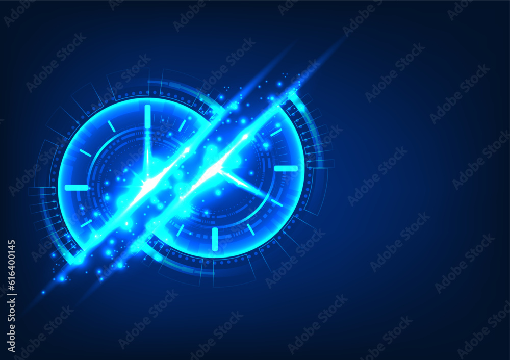 Poster technology time with techno circle divided in half it conveys the time of smart technology that has 