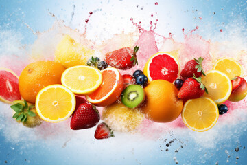apple orange juice ice hookah fruit background nourishment smoke grape food. Generative AI.