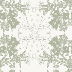 Neutral Colour Symmetric Floral Seamless Pattern Design