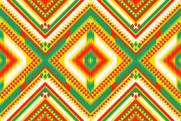 Seamless design pattern, traditional geometric zigzag pattern. yellow red  white green vector illustration design, abstract fabric pattern, aztec style for print textiles 