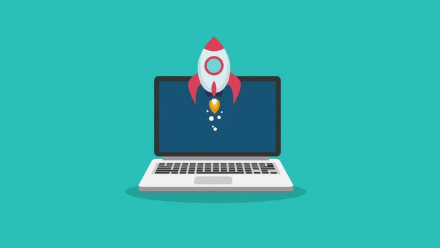 rocket start up and Laptop computer animation.