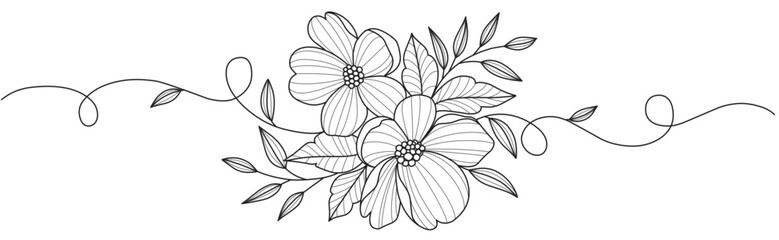 Line art vector illustration of flowers, floral line art element design