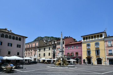 Fototapeta na wymiar View of the square of Tagliacozzo, a medieval town in the Abruzzo region, Italy. 