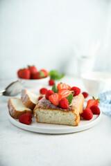 Angel cake with fresh strawberry
