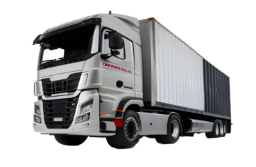 white cargo truck on a transparent background (PNG). Generative AI