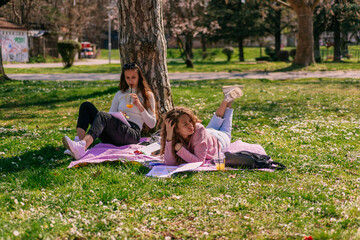 Girls enjoying sunny weather at park