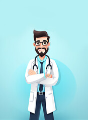 Fototapeta premium Cute little cartoon male doctor, Post processed AI generated image