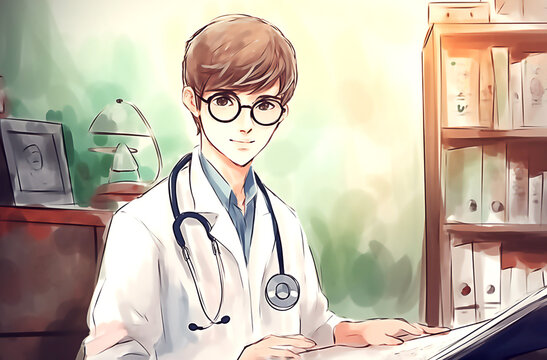 Cute little cartoon male doctor, Post processed AI generated image