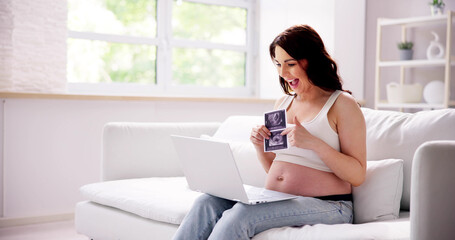 Pregnant Woman With Laptop Computer