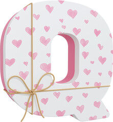 3D Render Alphabet Pink Gift Box Letter Q With String Bow And Love
