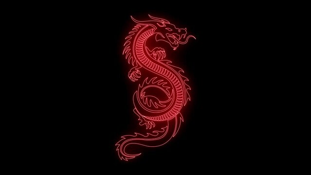 Neon light dragon head animation. Animation collection concept with lightsaber and glow effects.