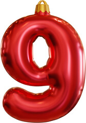 3D Render Nine 9 Number Red Foil Balloon