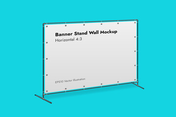 Banner Stand Wall on Blue Background Vector Illustration.