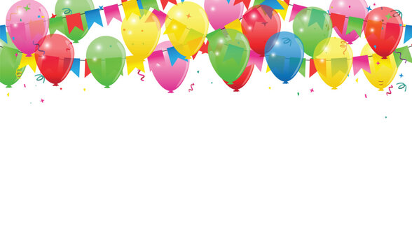Happy birthday vector transparent background. colorful happy birthday border frame with confetti	
