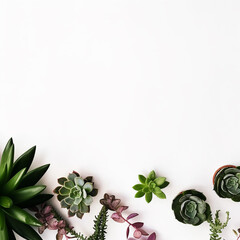 minimalist modern banner or header with succulent plants on a white surface with lots of copyspace for your text. created with generative AI techology