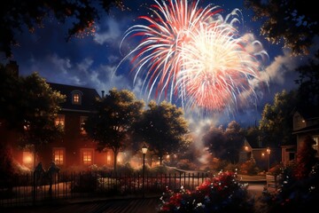 Walking to the Celebration - illustration, fireworks