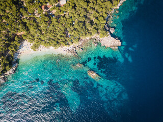 Fototapeta na wymiar Drone shots of beautiful blue water on Hvar Island in Croatia