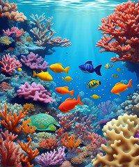 An underwater scene with a large colorful coral reef by ai generated.